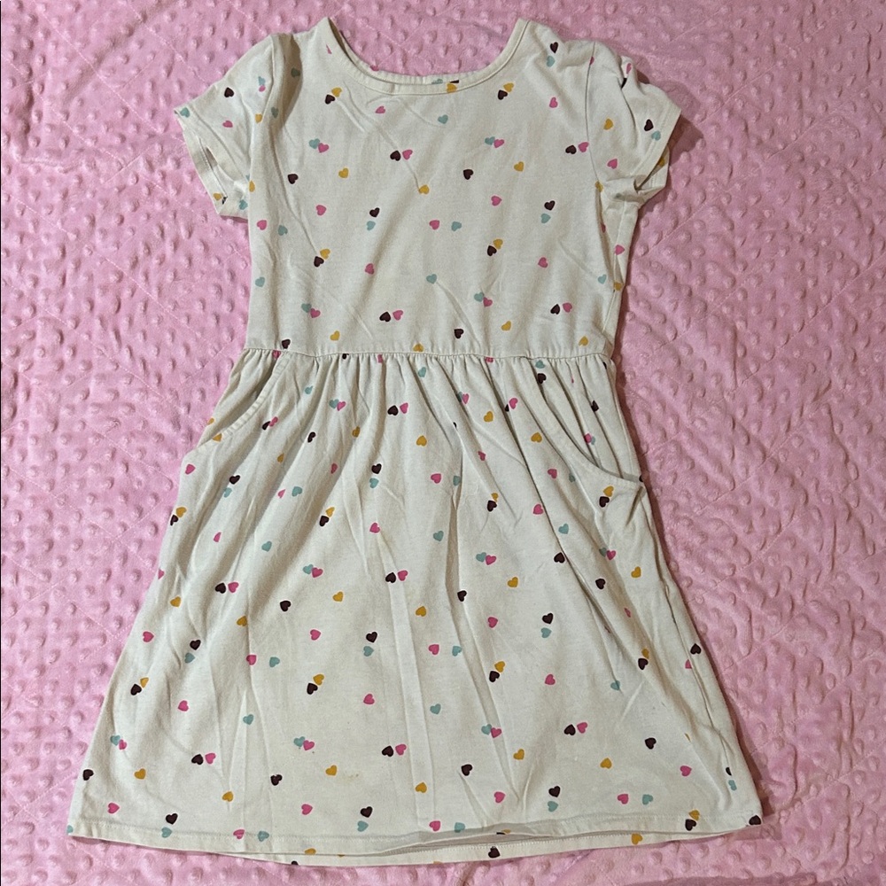Cat & Jack Cream Dress with Multicolor Hearts